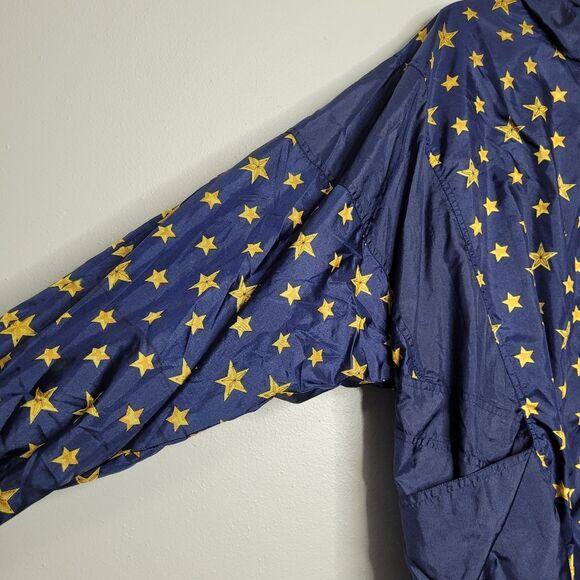 Vintage 80s 90s navy blue gold star zip front nylon Plus Size jacket size 2x - Picture 2 of 6